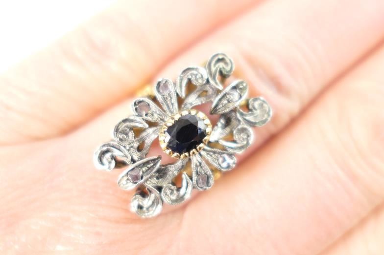 Antique style sapphire and diamond ring, centred with a...