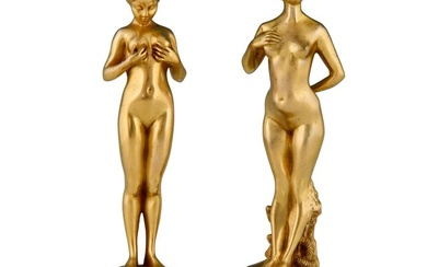 Antoine Bofill - Sculpture, Paar Art Nouveau bronzen sculpturen Comparaison & Eva - 25 cm - Bronze (gilt) - 1905