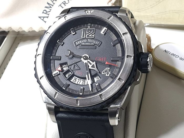 Armand Nicolet - Tramelan - S05 GMTBlack Dial - Dater - Rubber Strap - A713AGN-NR-G9610N- Automatic Swiss Made - Men - 2011-present