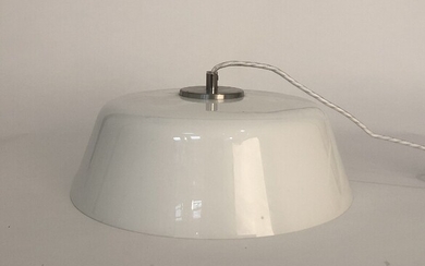 SOLD. Arne Jacobsen: Wire mounted opal glass pendant, stainless steel top plate and rack. Louis...