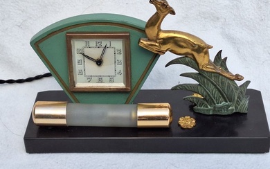 Art Deco Clock (alarm clock) with lamp - TCDD - Multiple, metal and marble - 1950-1960