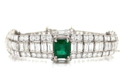 Art Deco Platinum Emerald & Diamond Bracelet