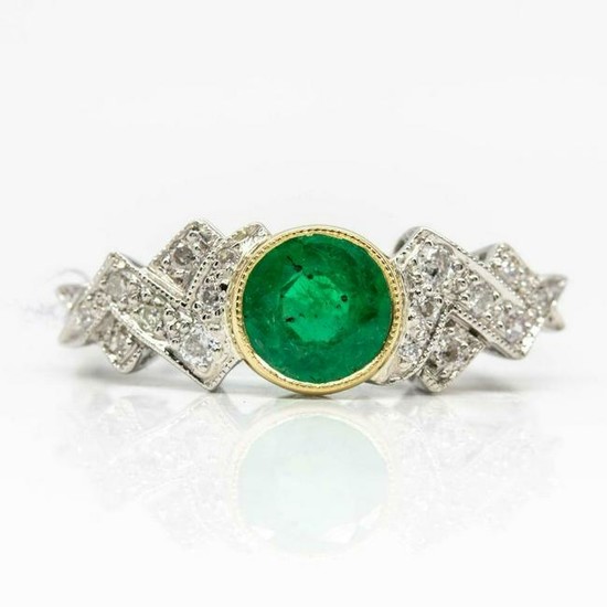 Art Deco Platinum Emerald and Diamonds Engagement Ring