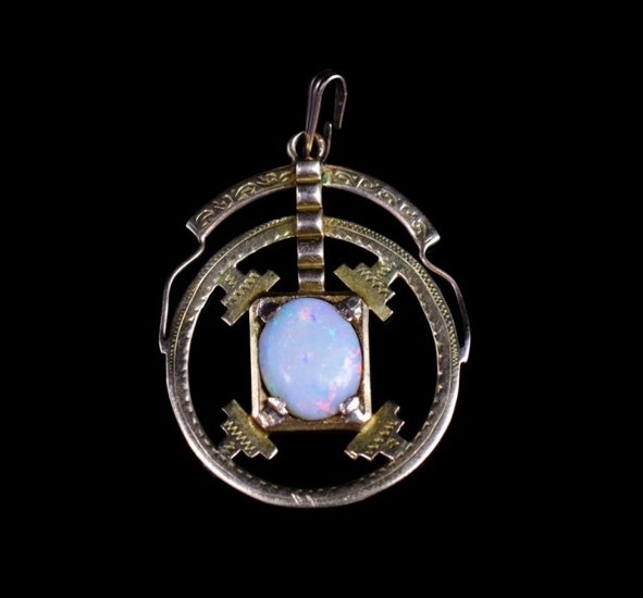 Art Deco opal and 18ct yellow gold pendant marked 18c. Appro...