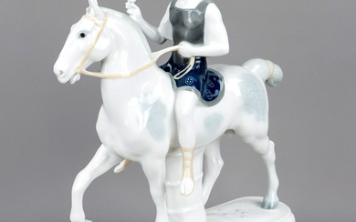 Art Nouveau equestrian figurine, KPM Berlin, mark before 1945, 1st choice, blue imperial orb mark