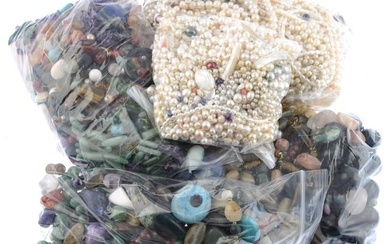 Assorted beads, pearl beads and bowenite statue, 6.10kg