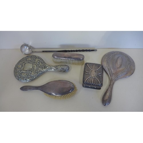 Assorted silver items to include two hand mirrors, two brush...