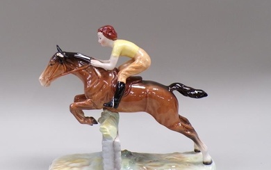 BESWICK GIRL ON JUMPING HORSE, A/F TO EAR, 25CM H