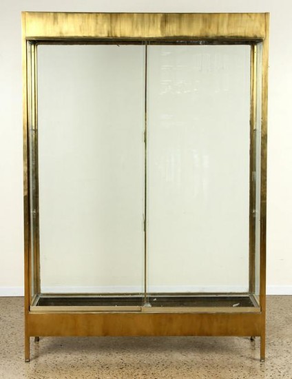 BRASS AND GLASS DISPLAY CASE SLIDING DOORS C.1960