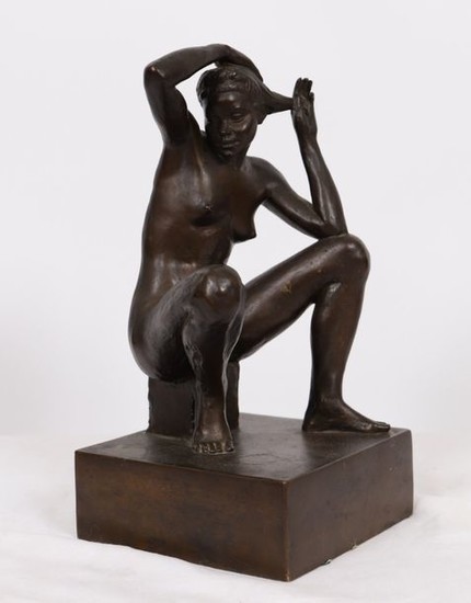 BRONZE "Naked WOMAN SEATING COIFFANT" by LEVY GUINSBURG...