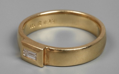 Bague à ruban avec diamant moderne, or jaune estampillé 585, anneau d'environ 4 mm de...