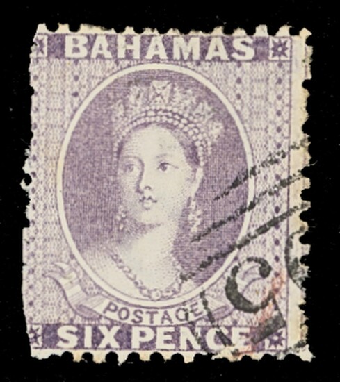 Bahamas 1863-77 Watermark Crown CC Perforated 12½ 6d. rose-lilac, used by part "A05" cancellati...