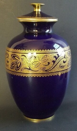 Bavarian Ginger Jar, Vase Cobalt & Gold Kerafina, 1950s