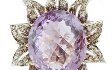Big central Amethyst, Diamonds, Rose Gold and Silver