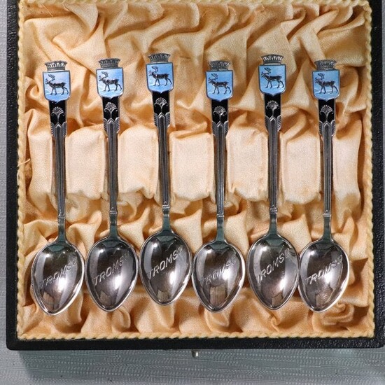 Box Set [6] .925 Sterling Demitasse Spoons Enameled
