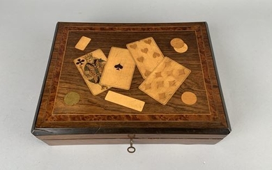 Box of tokens veneered with rosewood, violet wood...