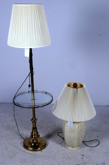 Brass floor lamp w/ glass top table, glass table lamps
