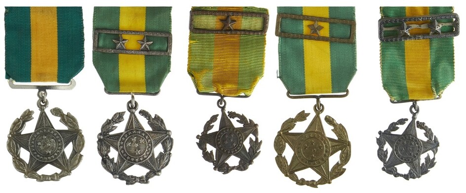 Brazil. Group of Military Long Service Medals. Various models. Silver - Two Stars (2) - one by...