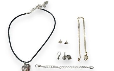"Brighton" Heart Necklace, Silver Charms and Earrings, Gold-Filled Hallmarked "Krementz" Necklace