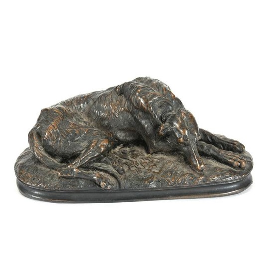Bronze Figure Of Deerhound At Rest
