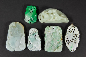 CHINESE CARVED JADE PENDANTS / PLAQUES, LOT OF SIX