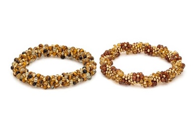COLLECTION OF YELLOW GOLD AND GEMSTONE BEADED BRACELETS