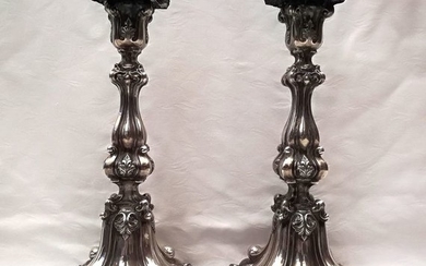 Candlestick, Magnificent Pair of Antique Silver Candlesticks (2) - Silver - Austro-Hungaric Empire - Mid 19th century