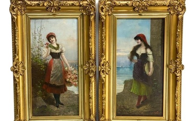 Carlo Valensi (Italian 19th Century) Two Oil on Canvas Paintings of Beauties