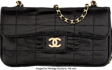 Chanel Black Lizard Square Quilted Extra Mini Flap Bag...