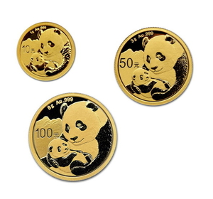 China - 10, 50 & 100 Yuan 2019 'Panda Set' - 1 + 3 + 8 gram - Gold
