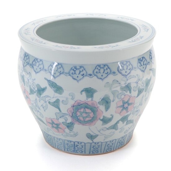 Chinese Hand-Painted Ceramic Fishbowl Planter, Late 20th Century