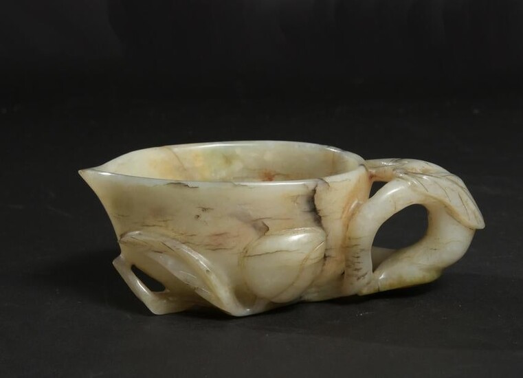 Chinese Jade Carved Peach Cup, Ming Dynasty