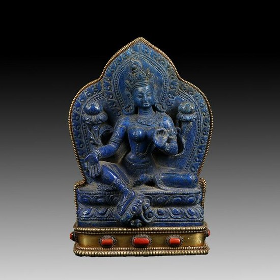 Chinese Lapis Blue Stone Buddha Figure