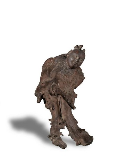 Chinese Root Carving of Boy with Flute, 19th Century