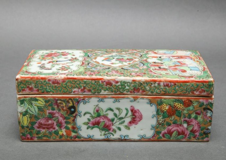 Chinese Rose Medallion Pen & Brush Box, 19th C.