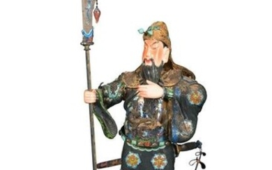 Chinese Silver Enamel Statue of Guangong, Mid-20th