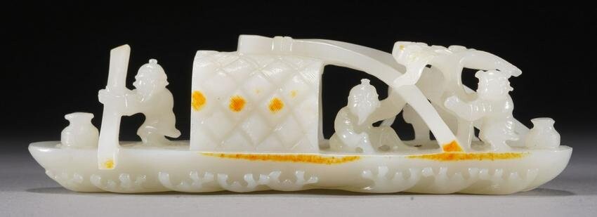 Chinese White Jade Figures and Boat