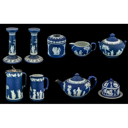 Collection of Superior Wedgwood Dark Blue Jasperware, late 1...