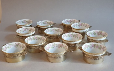 Cream bowl (12) - .950 silver, Limoges porcelain - Pierre Gavard - France - Late 19th century