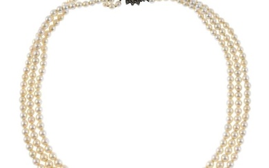 Cultured pearl three-row necklace