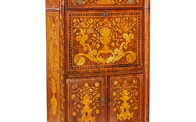 DUTCH WALNUT AND FLORAL MARQUETRY SECRETAIRE A ABATTANT