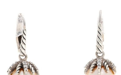 David Yurman Sterling Silver Diamond 9.5mm Pearl Starburst Drop Earrings