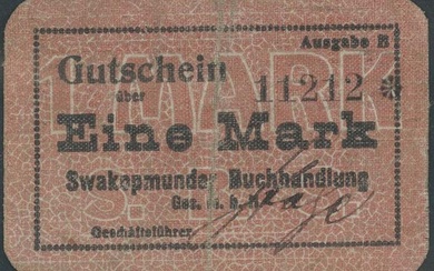 Deutsch-Südwestafrika, Swakopmunder Buchhandlung, 1 Mark o. D (02/1918-1918), 3. Auflage,...