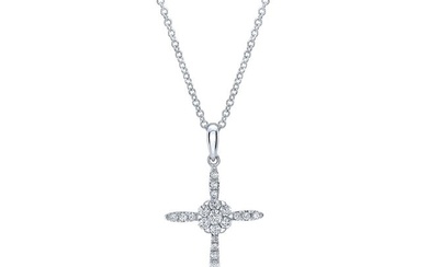 Diamond Cluster Cross Pendant In 14k White Gold, 17-inch Chain