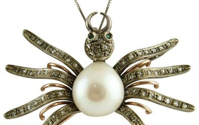 Diamond Emerald Pearl Gold and Silver Spider
