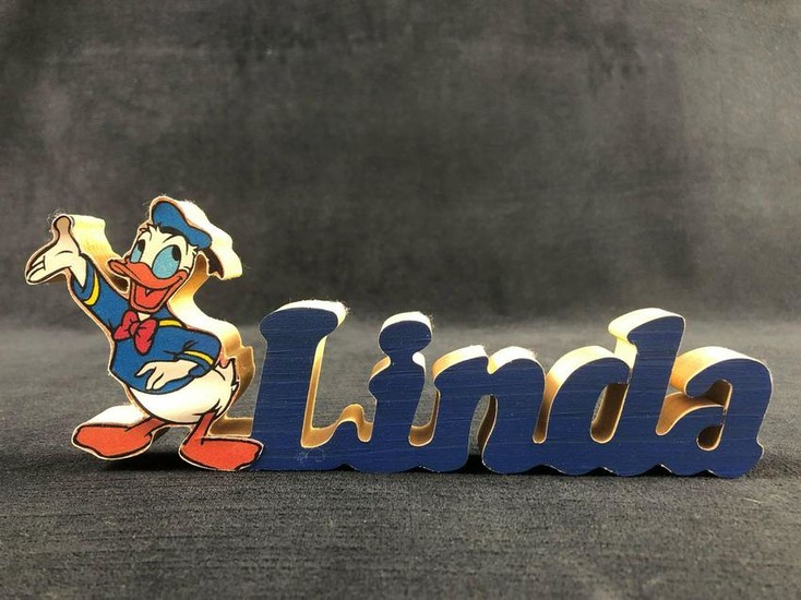 Donald Duck Wooden name "LINDA" Carving Sign