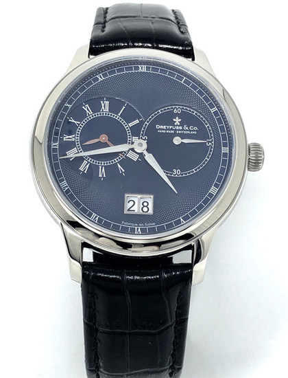Dreyfuss & Co. - 1946 GMT Watch Blue with Leather Strap - DGS00120/05 - Men - BRAND NEW