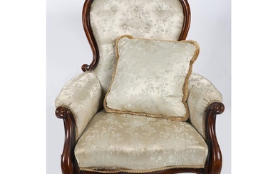 EARLY VICTORIAN MAHOGANY & UPHOLSTERED ARMCHAIR