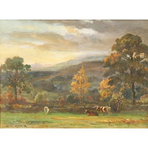 ERNEST HIGGINS RIGG (STAITHES GROUP 1868-1947) CATTLE IN A F...