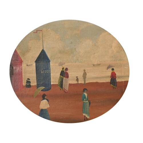 Early 20th Century, French beach scene with figures, oil on ...
